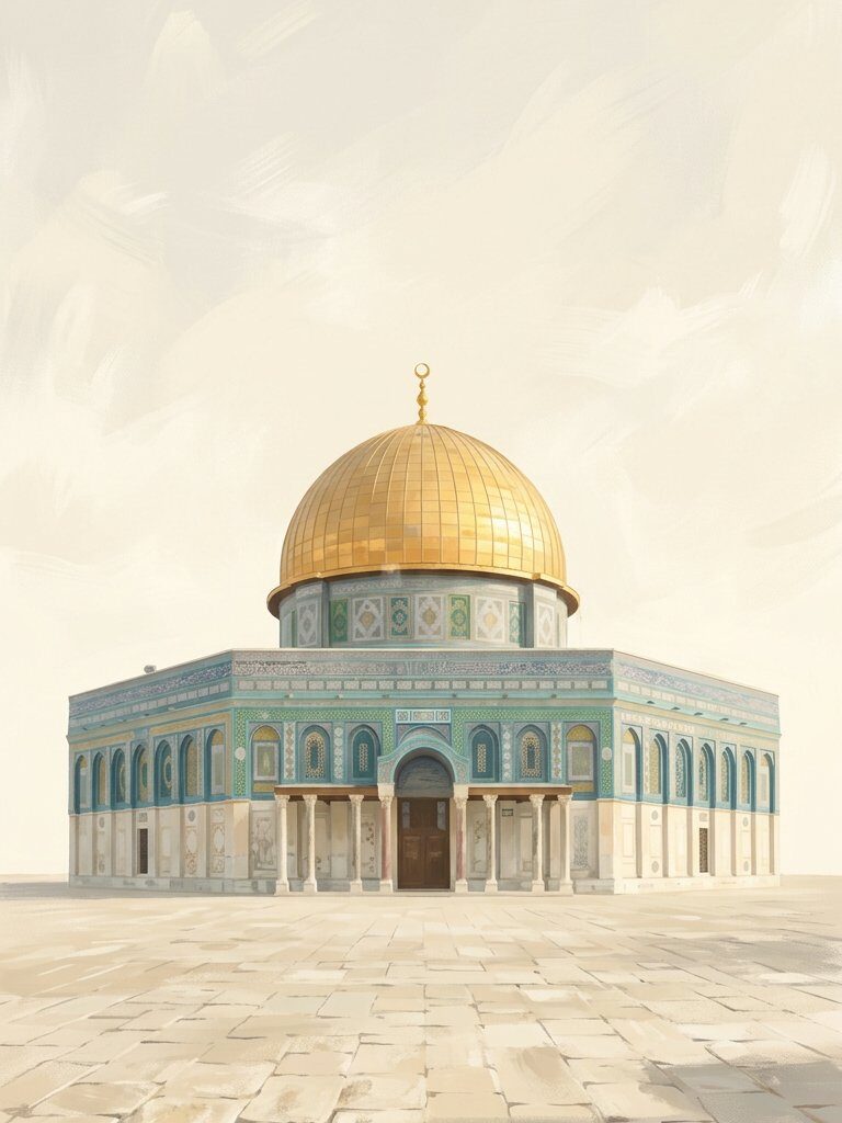 The golden Dome of the Rock in Jerusalem under a soft cream sky